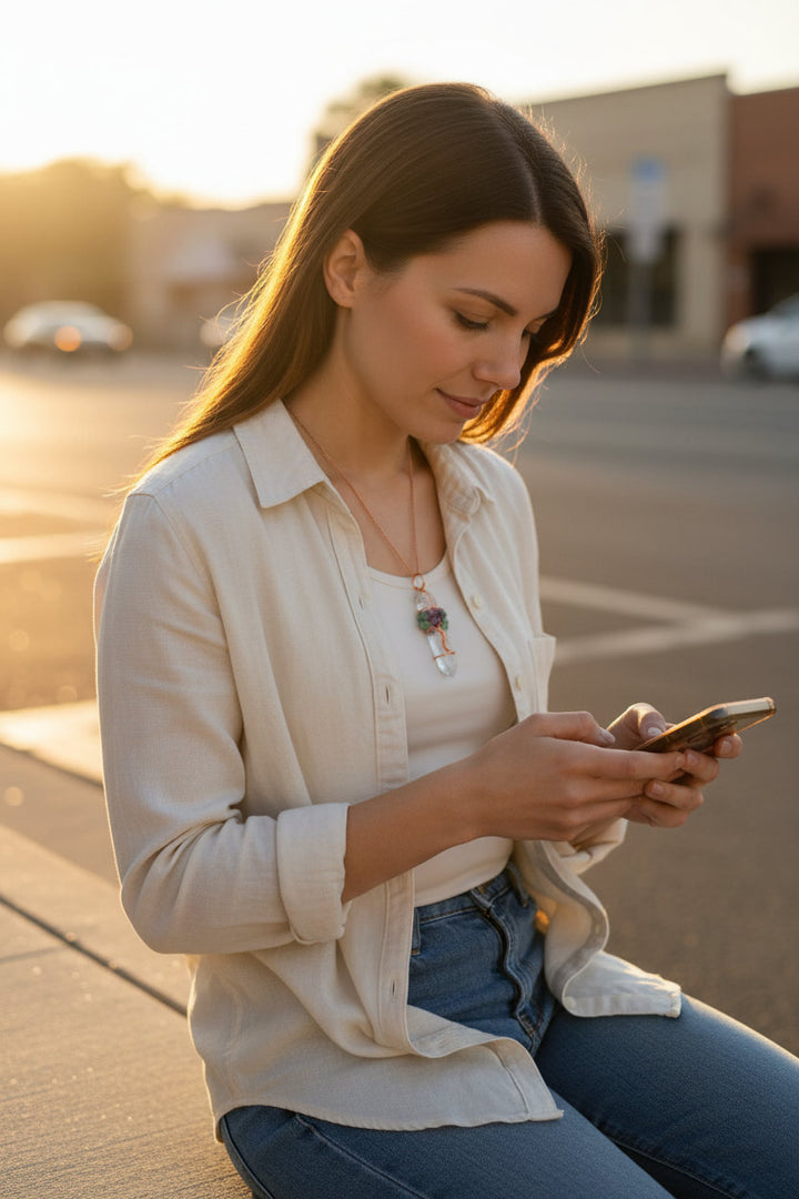 Natural Stone Rock Crystal Pendant Reiki Chakra Tree of Life Handmade Wire Wrapped Clear Quartz Pendant for Necklace - Mountauk