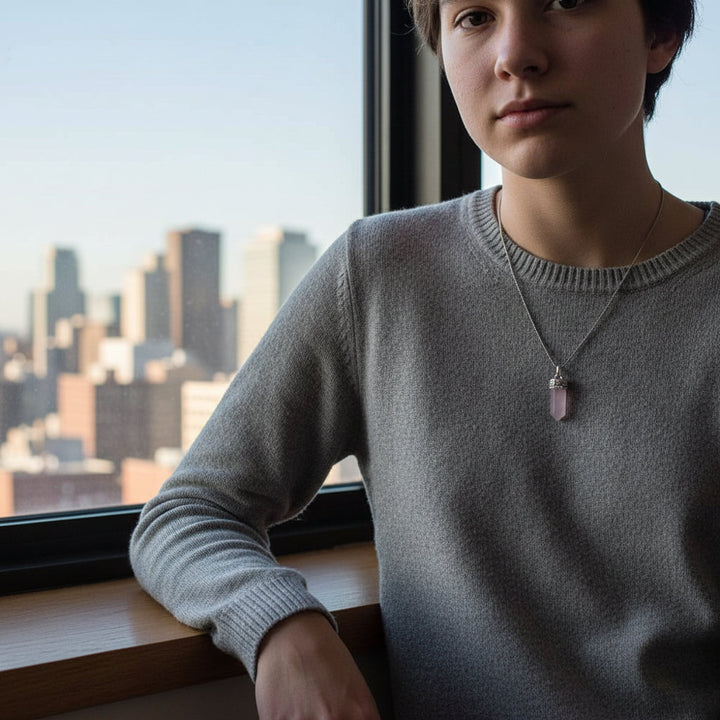 Starlit Heart – Rose Quartz Hexagon Pendant for Love, Harmony & Celestial Balance - Mountauk