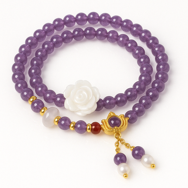 Lotus Oracle – Multi-layer Amethyst Bracelet for Protection, Intuition & Feminine Awakening