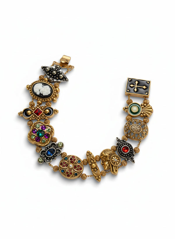 Vintage Geometric Flower Portrait Charm Bracelet for Women - Love & Relationships Gift