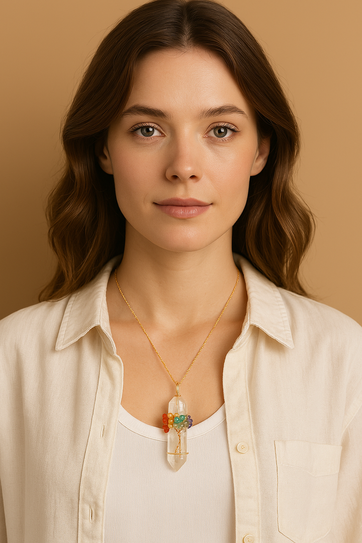 Natural Stone Rock Crystal Pendant Reiki Chakra Tree of Life Handmade Wire Wrapped Clear Quartz Pendant for Necklace - Mountauk