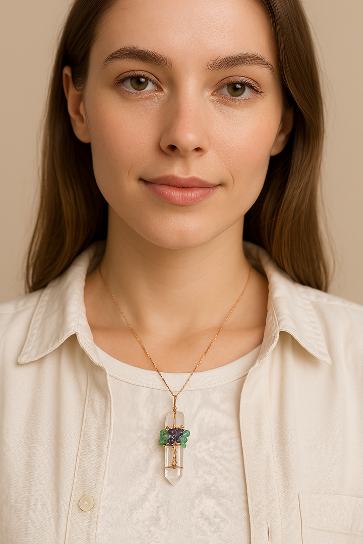 Natural Stone Rock Crystal Pendant Reiki Chakra Tree of Life Handmade Wire Wrapped Clear Quartz Pendant for Necklace - Mountauk