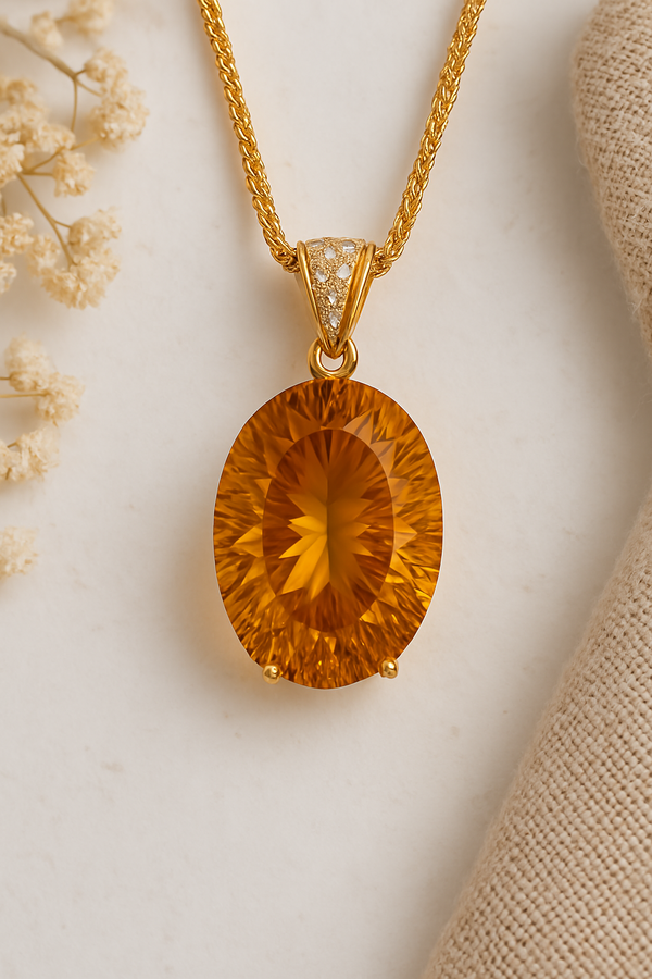 Sunforge – Millennial-Cut Citrine Pendant in 925 Silver for Wealth Activation, Vitality & Celestial Power