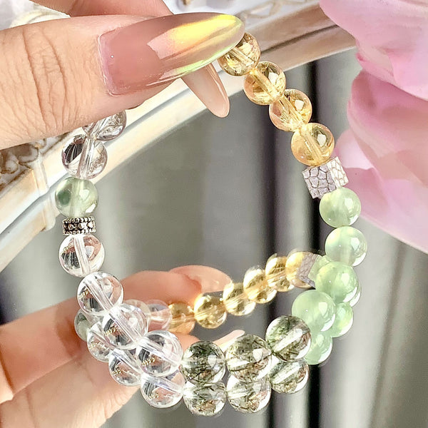 Sky Weavers – Turquoise & Rutilated Green Quartz Bracelet for Intuition, Truth & Emotional Protection