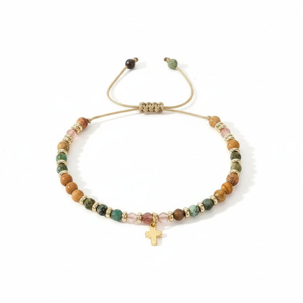 Intuition & Growth: Hand-Woven Natural Crystal Bracelet with Gold Spacers - Mountauk