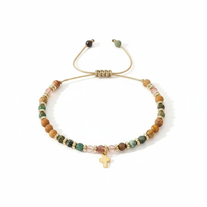 Intuition & Growth: Hand-Woven Natural Crystal Bracelet with Gold Spacers - Mountauk