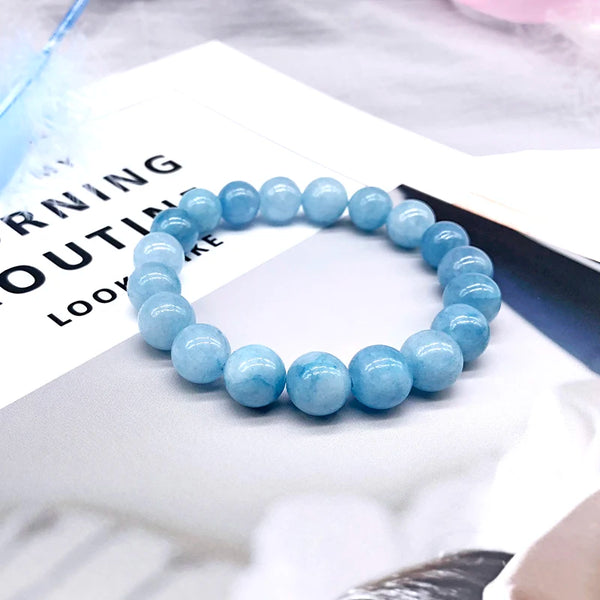 Natural Aquamari Bracelet Single Crystal Elastic Romantic Crystal Yoga Blue  Bracelet Woman Jewelry 4,6,8,10,12mm Beads