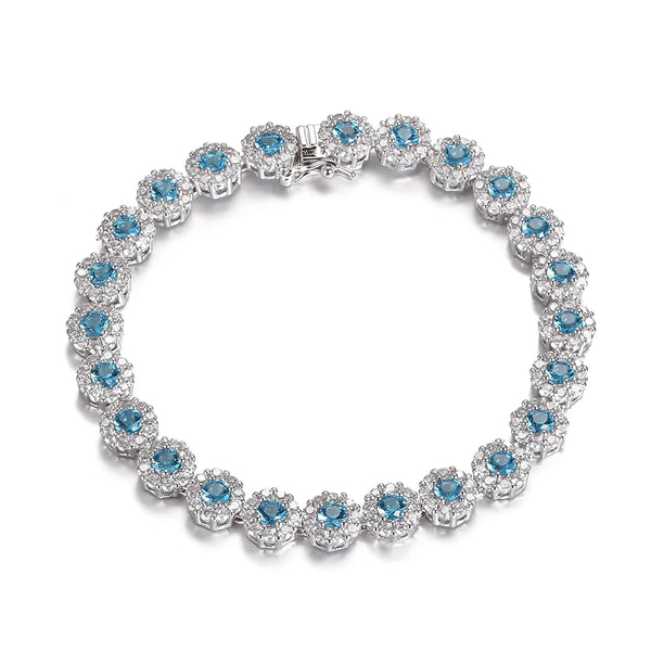 S925 Sterling Silver Sea Blue Zircon Bracelet: Elevate Wisdom with Elegant Wedding Gemstone Bangles for Women. - Mountauk