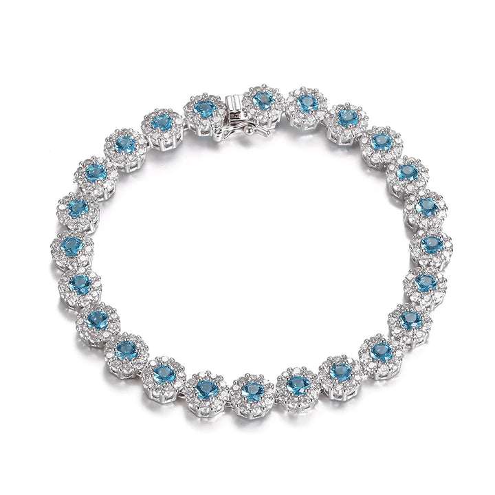 S925 Sterling Silver Sea Blue Zircon Bracelet: Elevate Wisdom with Elegant Wedding Gemstone Bangles for Women. - Mountauk