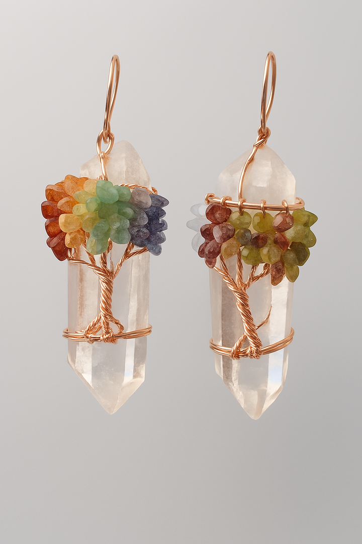 Natural Stone Rock Crystal Pendant Reiki Chakra Tree of Life Handmade Wire Wrapped Clear Quartz Pendant for Necklace - Mountauk