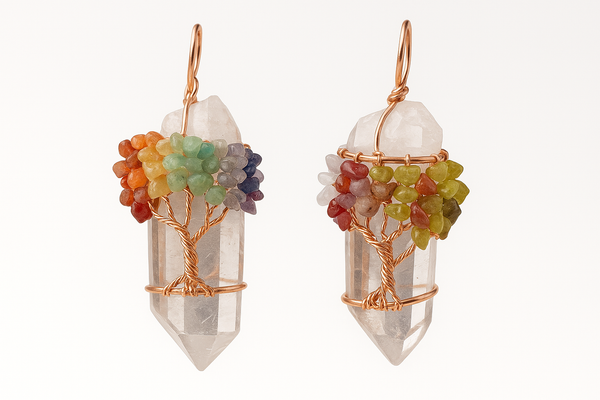 Natural Stone Rock Crystal Pendant Reiki Chakra Tree of Life Handmade Wire Wrapped Clear Quartz Pendant for Necklace - Mountauk
