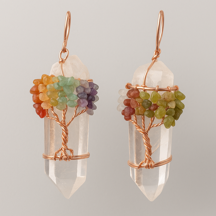 Natural Stone Rock Crystal Pendant Reiki Chakra Tree of Life Handmade Wire Wrapped Clear Quartz Pendant for Necklace - Mountauk