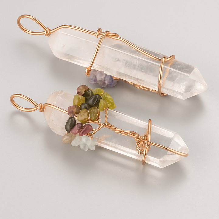 Natural Stone Rock Crystal Pendant Reiki Chakra Tree of Life Handmade Wire Wrapped Clear Quartz Pendant for Necklace - Mountauk