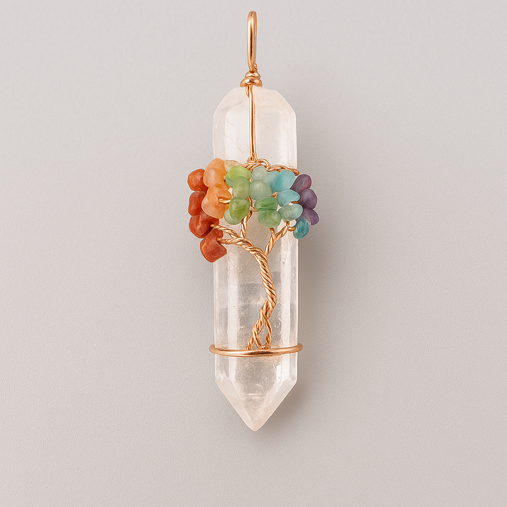Natural Stone Rock Crystal Pendant Reiki Chakra Tree of Life Handmade Wire Wrapped Clear Quartz Pendant for Necklace - Mountauk