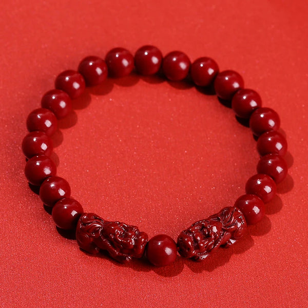 Natural Cinnabar Real Bead Bracelets Women Men Change Lucky Wealth Protection Hand String Pixiu Carved Vintage Bangles Gift