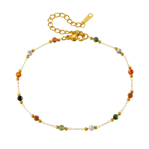 Gold Stainless Steel Natural Colored Beads Bracelet Womens New Style Concise Trend Non-fading Golden Hand Jewelry Gift - Mountauk