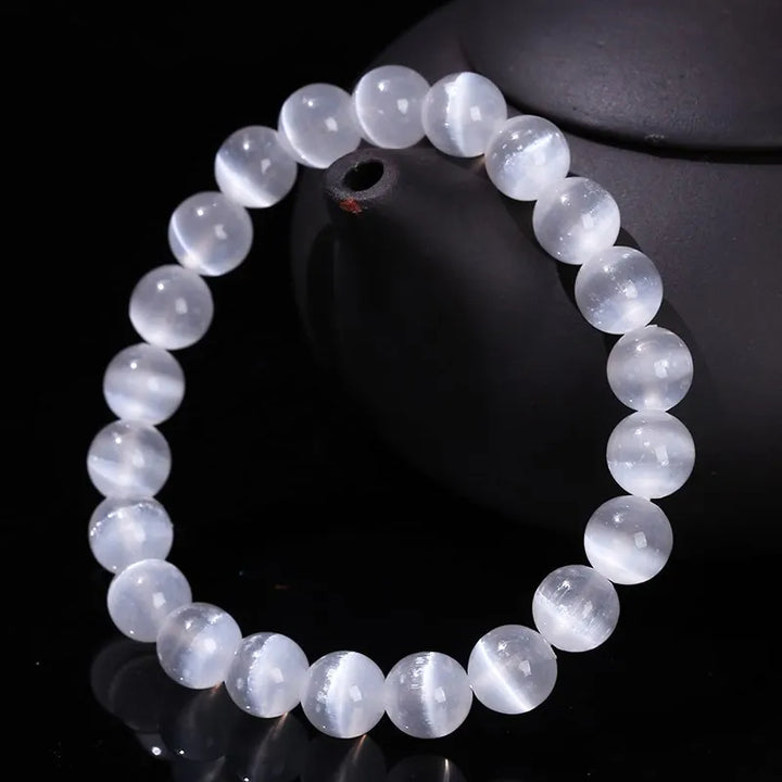 Elegant White Selenite Gemstone Bead Bracelet for Women & Men, 100% Real Gypsum, Yoga Gift - Mountauk