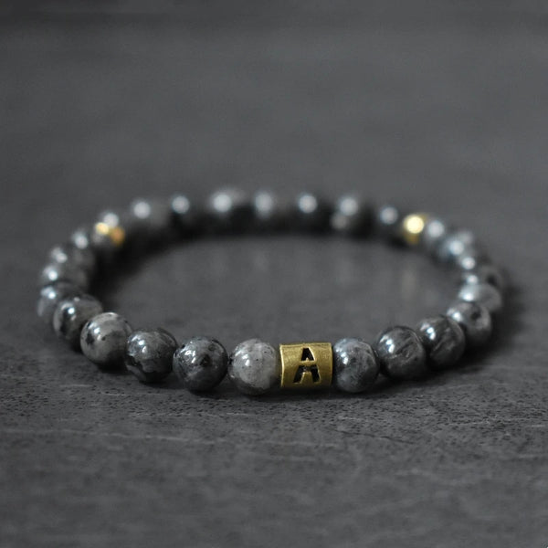 Elegant Labradorite Initial Bracelet for Sleep & Relaxation: Personalized Gemstone Bangle for Him & Her.