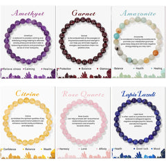 Healing Crystal Stone Bracelets With Card Natural Amethysts Lapis Lazuli Rose Quartzs 8mm Beads Bracelets For Women Men Jewelry