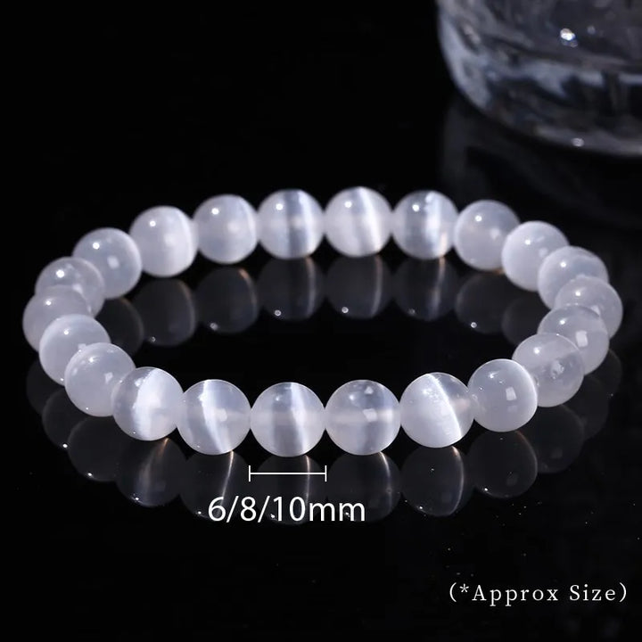 Elegant White Selenite Gemstone Bead Bracelet for Women & Men, 100% Real Gypsum, Yoga Gift - Mountauk