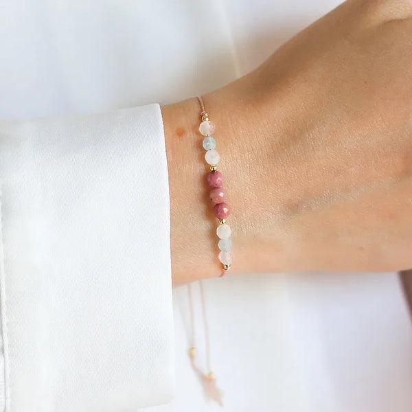 Love embodies crystal bracelet, attract love, self-love, rose quartz, aquamarine, moonstone, rose pyroxene