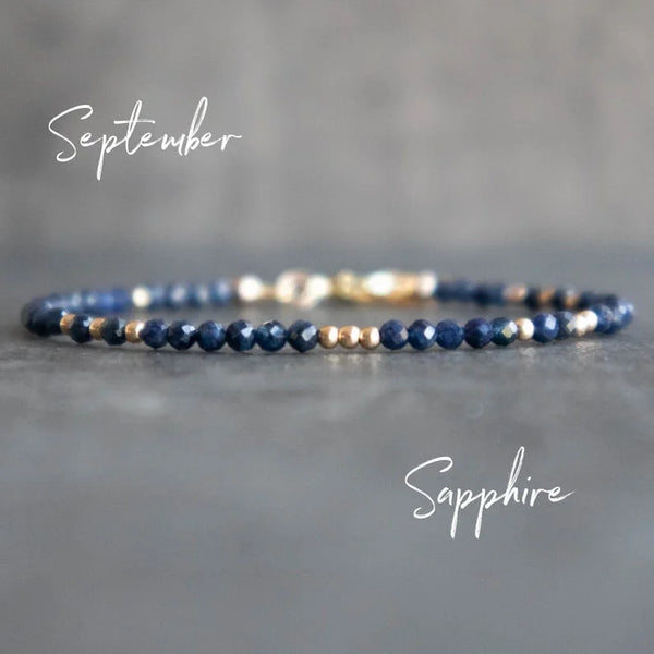 Dainty Sapphire Bracelet in Gold Filled & Sterling Silver, Gemstone Beaded Bracelets for Women, September Birthstone Jewelry