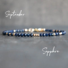 Dainty Sapphire Bracelet in Gold Filled & Sterling Silver, Gemstone Beaded Bracelets for Women, September Birthstone Jewelry