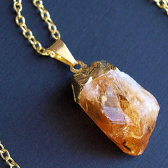 Natural Raw Citrine Pendant Irregular Healing Crystal Chakras Stone Golden Plated Cap Small Tiny Crystal Charms Jewelry