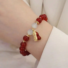 New Year Lucky Beaded Bracelet Elegant Red Beads Peanut Pendant Charm Bangle Chinese Style Jewelry For Women Festival Gifts