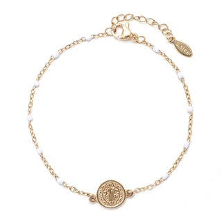 Stainless Steel St. Benedict Coin Charm Bracelet: Discipline, Consistency, Follow-Through, Adjustable Bohemia Link Chain