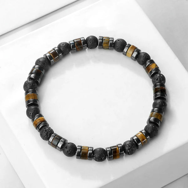 Vintage 6mm Polish Black Matte Lava Elastic Bracelet Cool Tiger Eye Spacer Healing Bangle Chain Friendship Pulsera Jewelry Gift