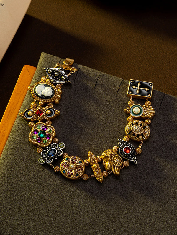 Vintage Geometric Flower Portrait Charm Bracelet for Women - Love & Relationships Gift