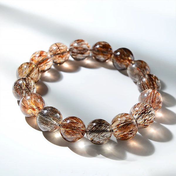 Natural Black Golden Super Seven Crystal Bracelet – Rutilated Quartz Healing Stone, Energy Alignment Jewelry for Women