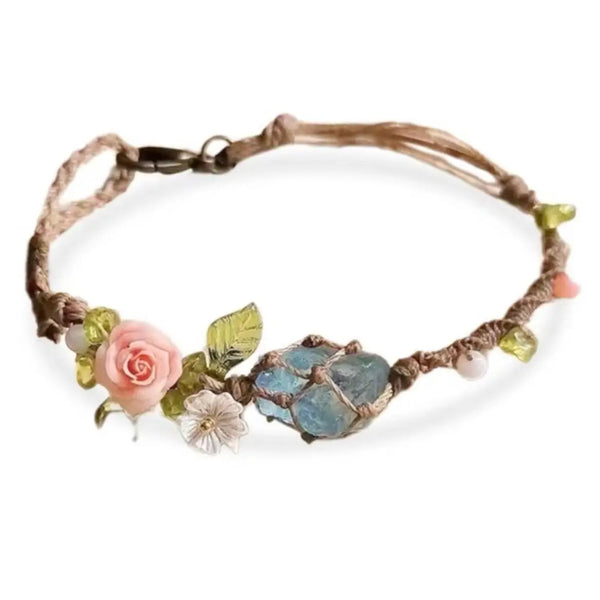Elegant Rose Quartz & Aquamarine Macrame Bracelet for Protection and Grounding, Handmade Crystal Wrap Gift.