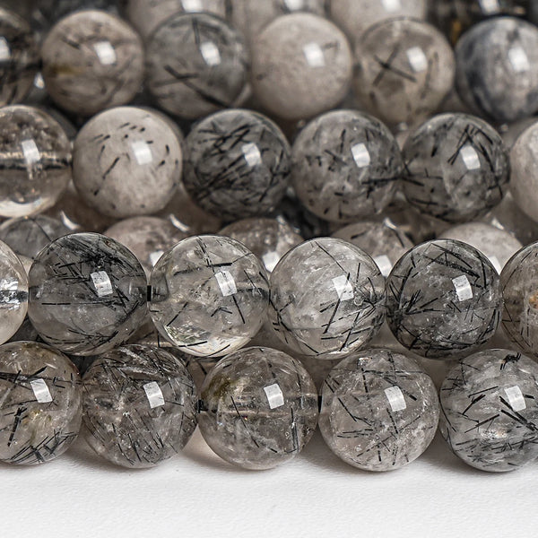 7-8MM Natural Black Rutilated Quartz Round Beads Hand-made Beaded Bracelet For Jewelry Making DIY Handmade