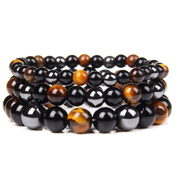 Natural Black Obsidian Hematite Tiger Eye Beads Bracelet