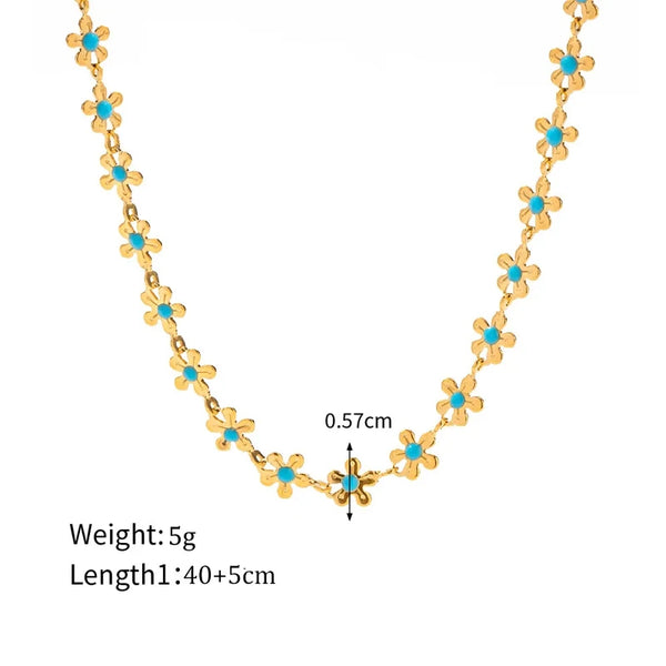 Elegant Bohemia Blue Flower Stainless Steel Necklace & Bracelet Set: Wisdom, Waterproof Gift for Her