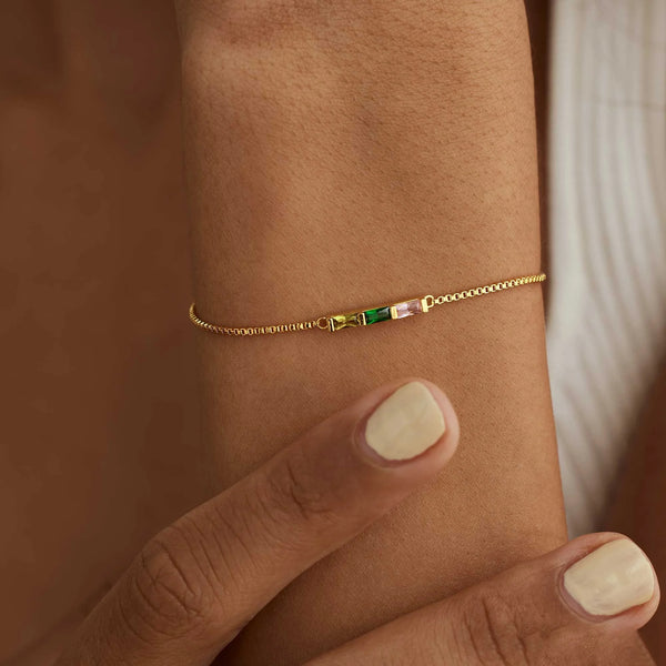 Empower Your Style: Waterproof Green Crystal & Pink Zircon Luxury Bracelet for Confidence.