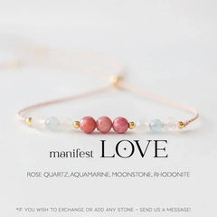 Love embodies crystal bracelet, attract love, self-love, rose quartz, aquamarine, moonstone, rose pyroxene