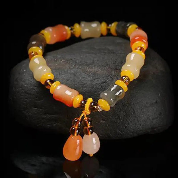 Natural Colorful Jade Charm Bracelet Women Fine Jewelry Accessories Real Chinese Golden Silk Jade Beads Elastic Beaded Bracelets