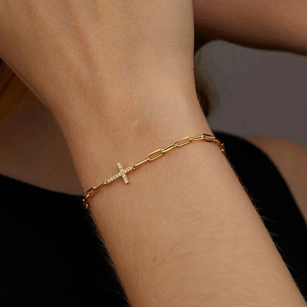 Elegant Gold Plated Crystal Cross Charm Bracelet for Anxiety Relief & Emotional Stability