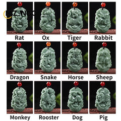 Natural A Goods Jadeite Twelve Chinese Zodiac Rat Tiger Pendant Jewelry Hand-carved Custom Mascot Jewelry Jade Necklace Gift