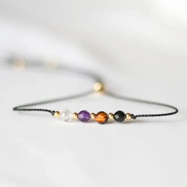 Protection Crystal Bracelet | Empath Protection, Rose Quartz, Amethyst, Black Tourmaline, Adjustable Cord Healing Bracelet - Mountauk