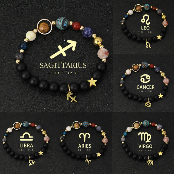 Planet Bracelet Eight Planet Stones 12 Zodiac Signs Bracelet Natural Stone Beads Christmas Birthday Gift Jewelry