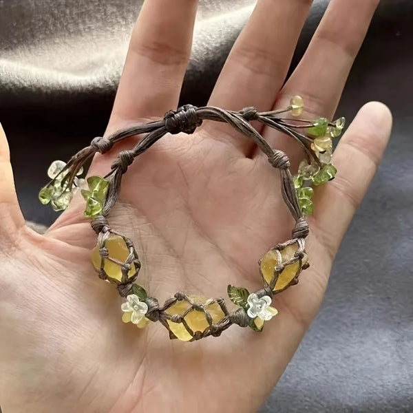 Feminine Healing Osmanthus Fluorite Raw Stone Crystal Bracelet for Women, Adjustable & Elegant Party Gift