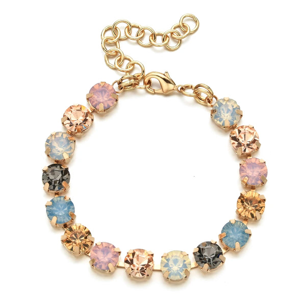 Adjustable Exquisite Rainbow CZ Tennis Bracelet for Women – Gold Plated Chain Crystal Jewelry, Wedding and Everyday Gift