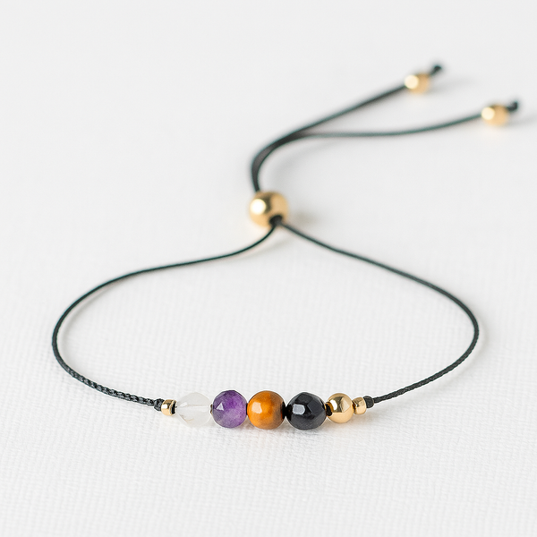 Protection Crystal Bracelet | Empath Protection, Rose Quartz, Amethyst, Black Tourmaline, Adjustable Cord Healing Bracelet