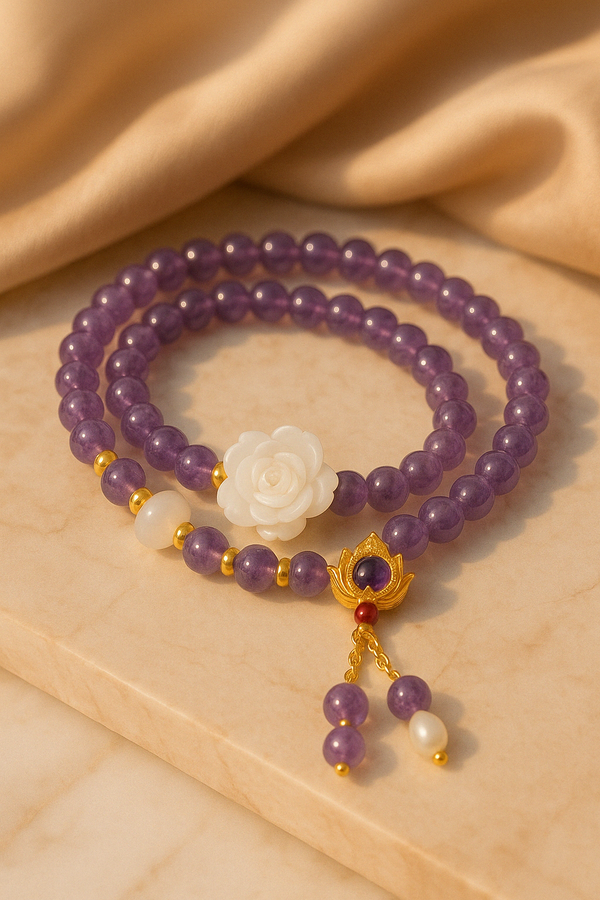 Lotus Oracle – Multi-layer Amethyst Bracelet for Protection, Intuition & Feminine Awakening