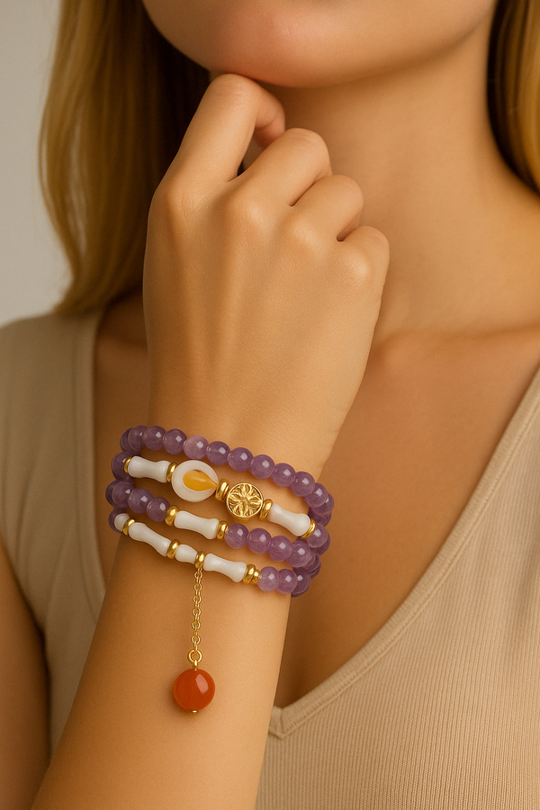 Lunar Flow – Amethyst Bamboo Wrap Bracelet for Clarity, Balance & Feminine Intuition