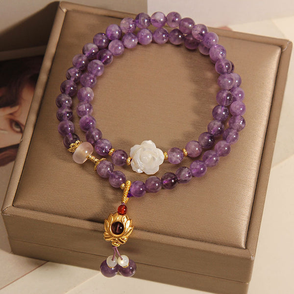 Lotus Oracle – Multi-layer Amethyst Bracelet for Protection, Intuition & Feminine Awakening